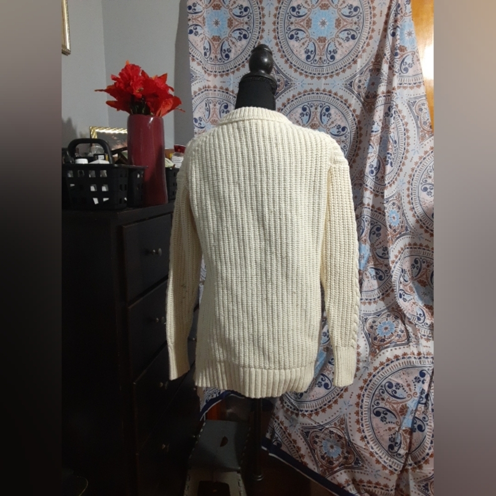 J Crew Women's Cream Color PullOver Sweater Side Ruffled Bottom Flare Chunky - Picture 7 of 9